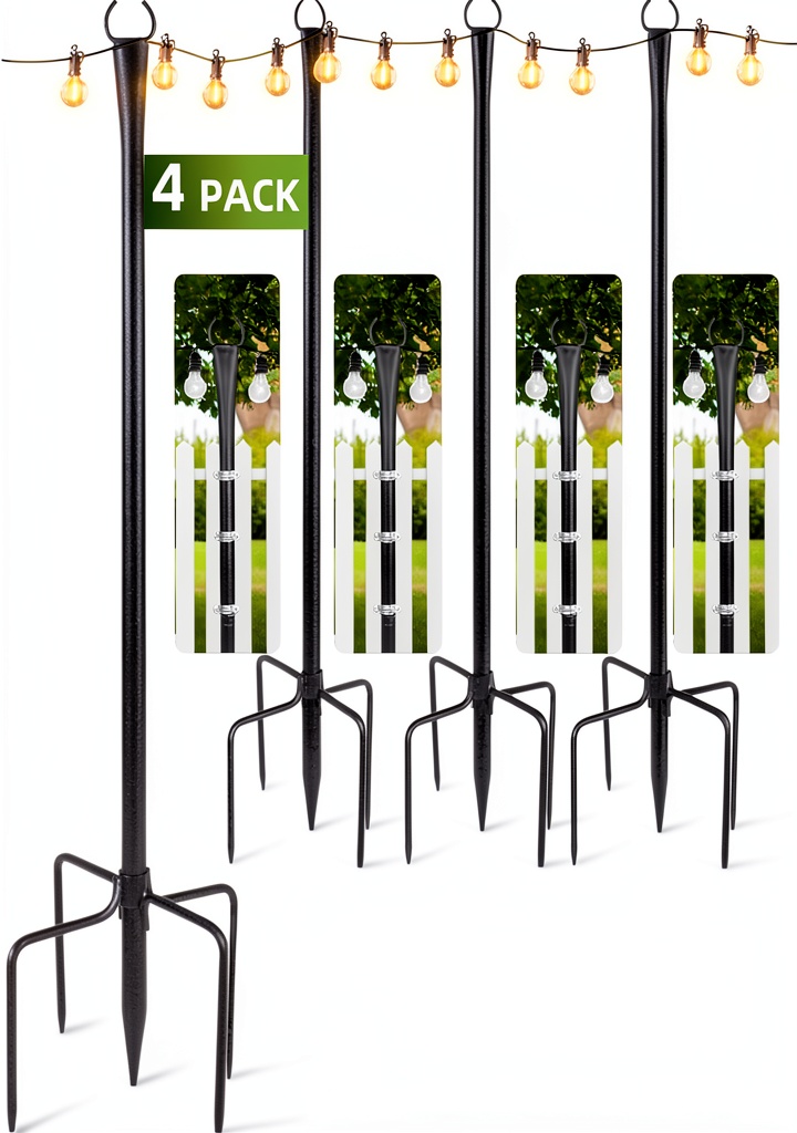 'LRYXEG string light poles installed in a garden with lights'
