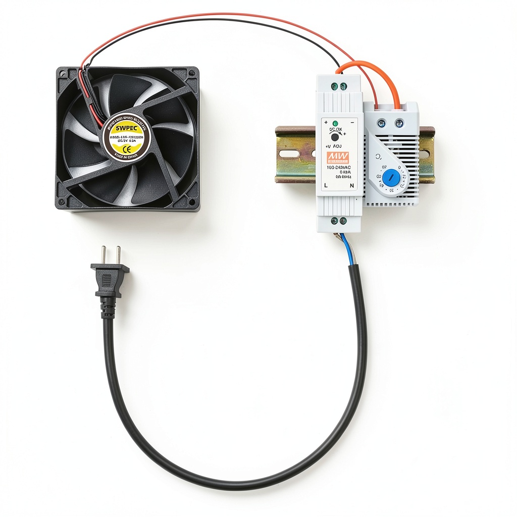 SWPEC cooling fan set components displayed on a workbench