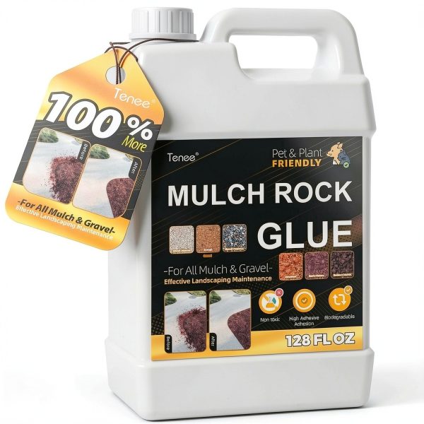 128oz Strong Mulch Glue, Rock Glue for Landscaping, Fast-Dry Gravel Binder,Landscape Lockdown Sticky Adhesive Spray Easily Holds Rubber, Stone, Pebble, Pea Gravel Mulch Anchor for Indoor, Outdoor-0