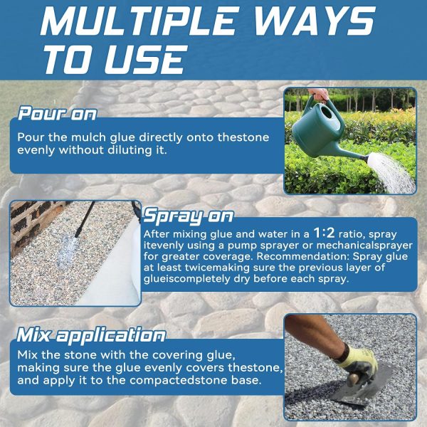 Rock Glue 64 OZ, Mulch Strong Glue for Landscaping, Pea Gravel Binder for Pine Straw, Bark, Pebble, Strong Stabilizer & Adhesive Spray (64 OZ)-4